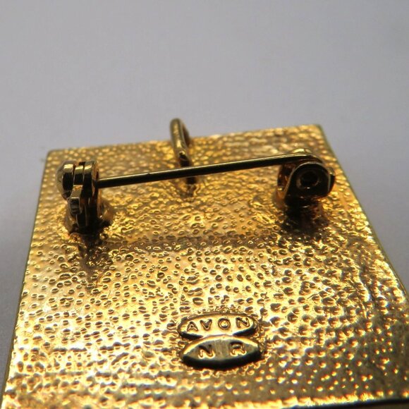 Vintage Avon Brooch Rhinestones Square Gold Tone Frame Orange Floral Design - Picture 4 of 7